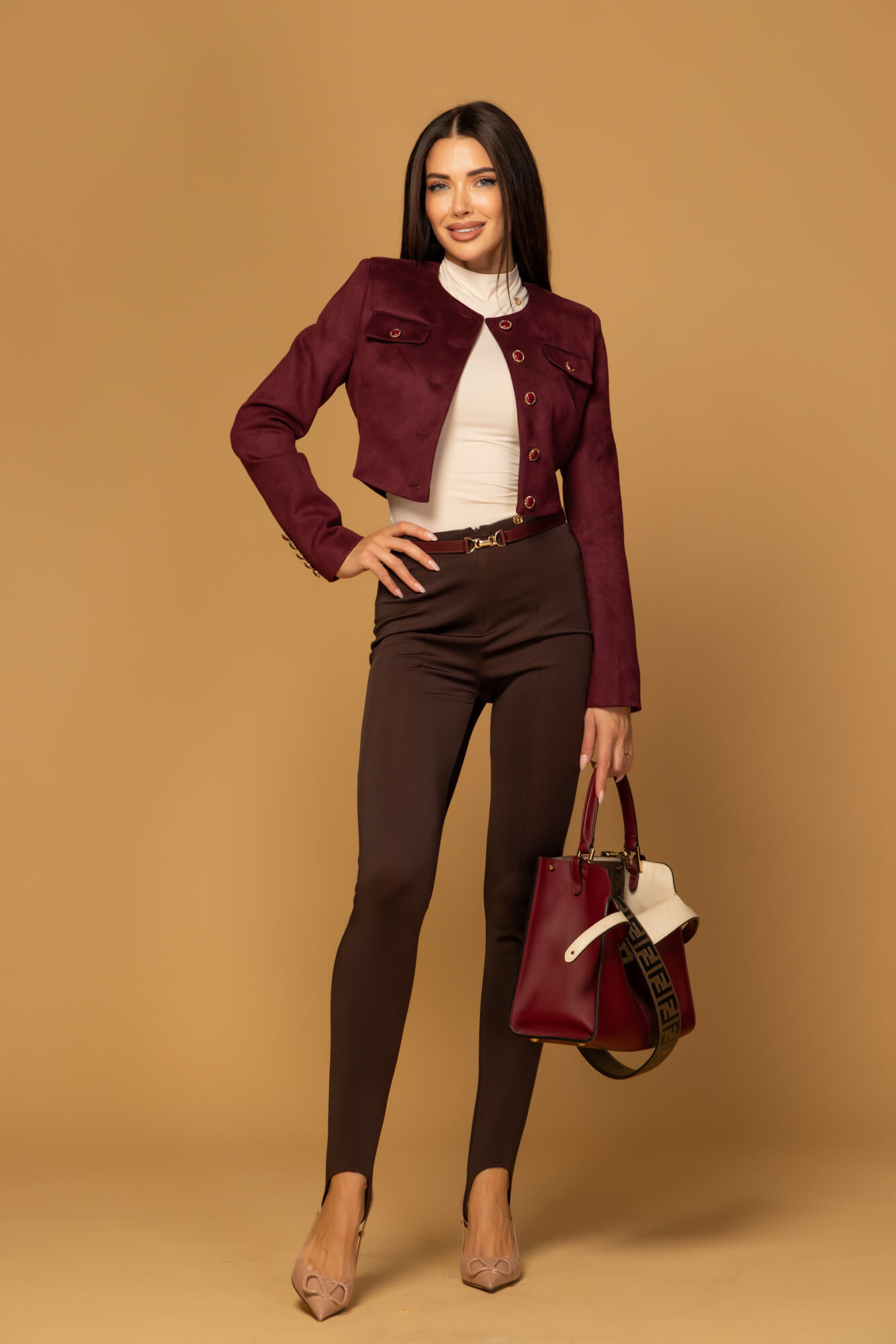Cool Elegance Long Flared Trousers - Dark Brown - Image 26