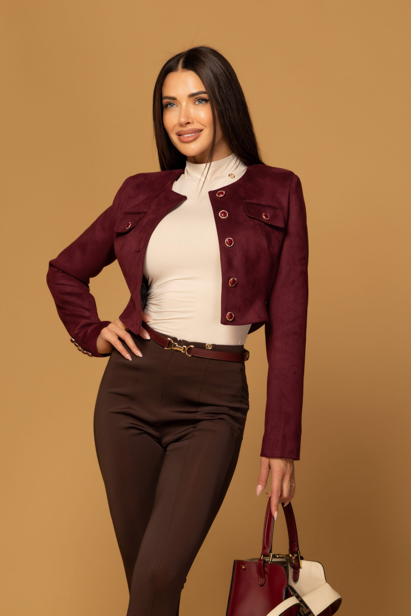 Cool Elegance Long Flared Trousers - Dark Brown - Image 18