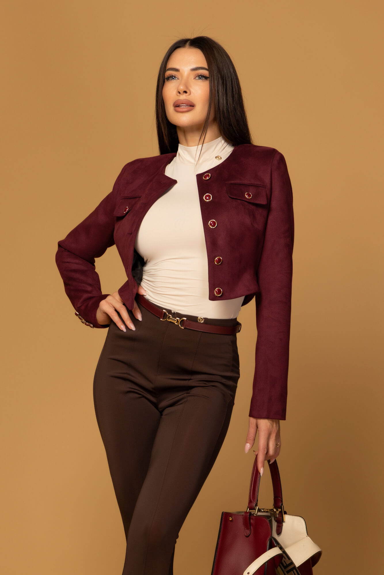 Cool Elegance Long Flared Trousers - Dark Brown - Image 20