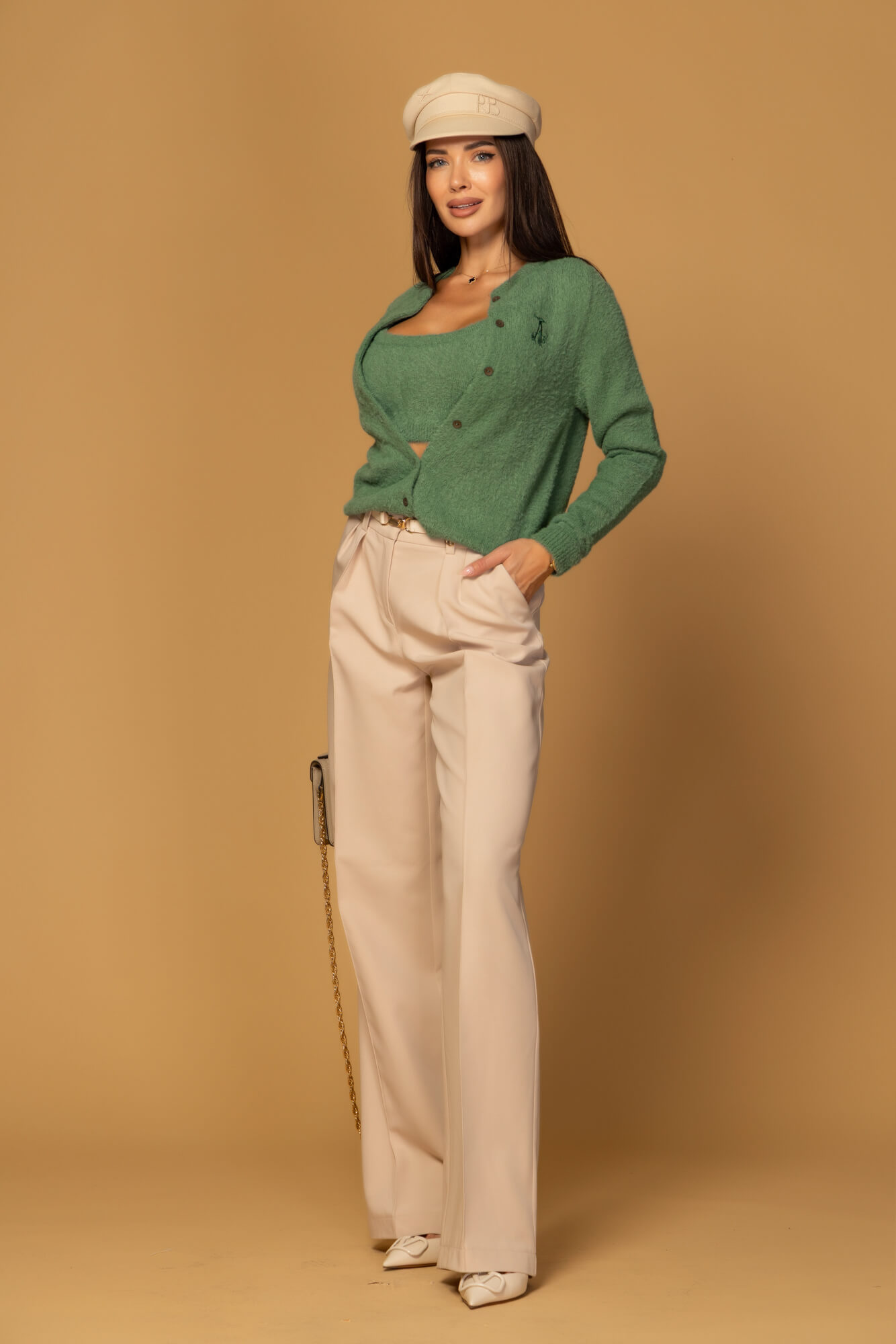 Emblem Knit Crop top in soft, fluffy knit - Green - Image 29