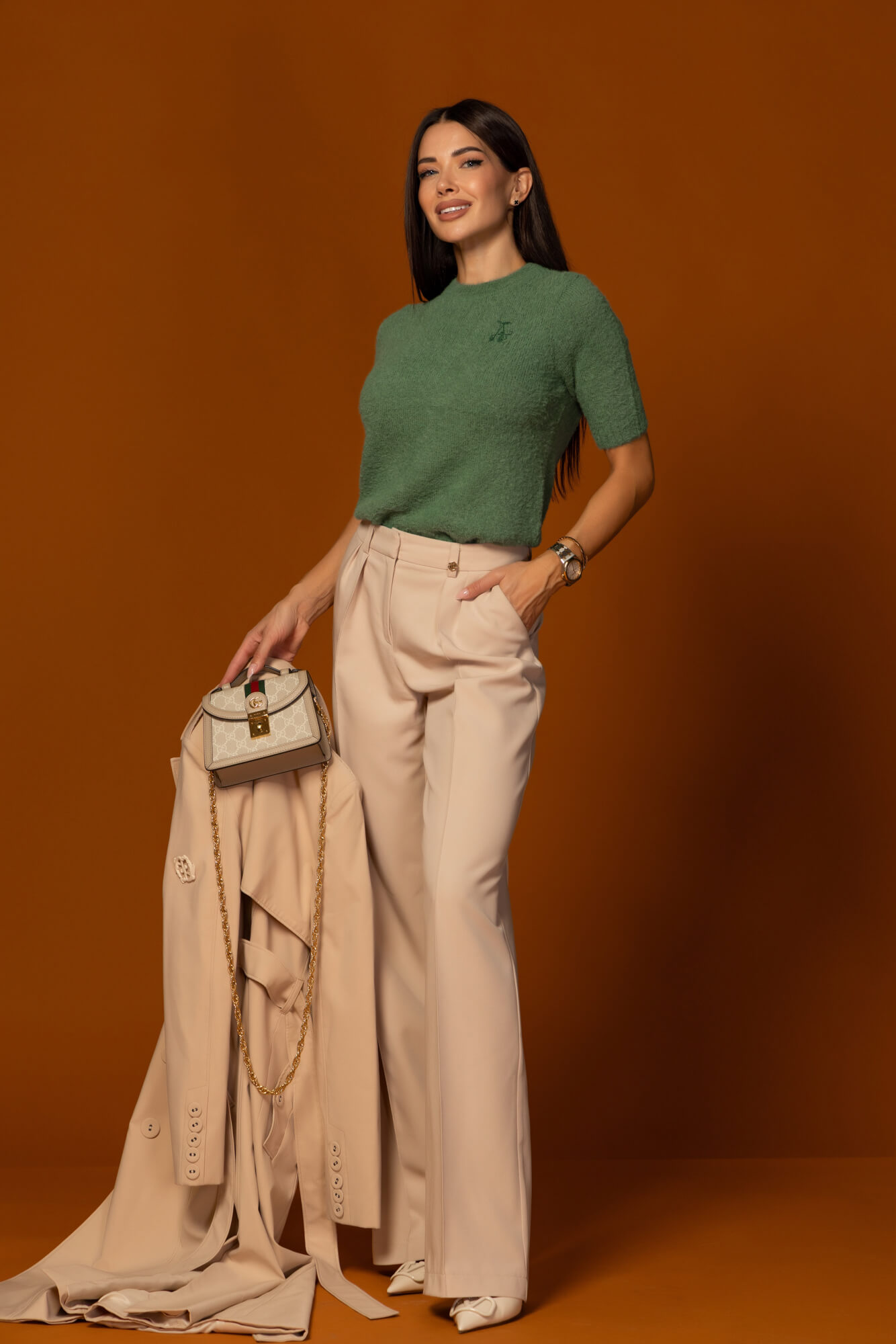 Emblem Knit Blouse in soft, fluffy knit - Green - Image 10