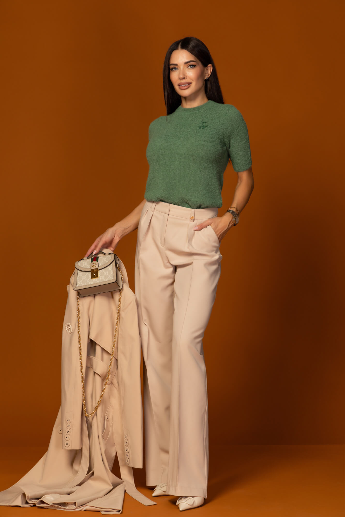 Emblem Knit Blouse in soft, fluffy knit - Green - Image 12