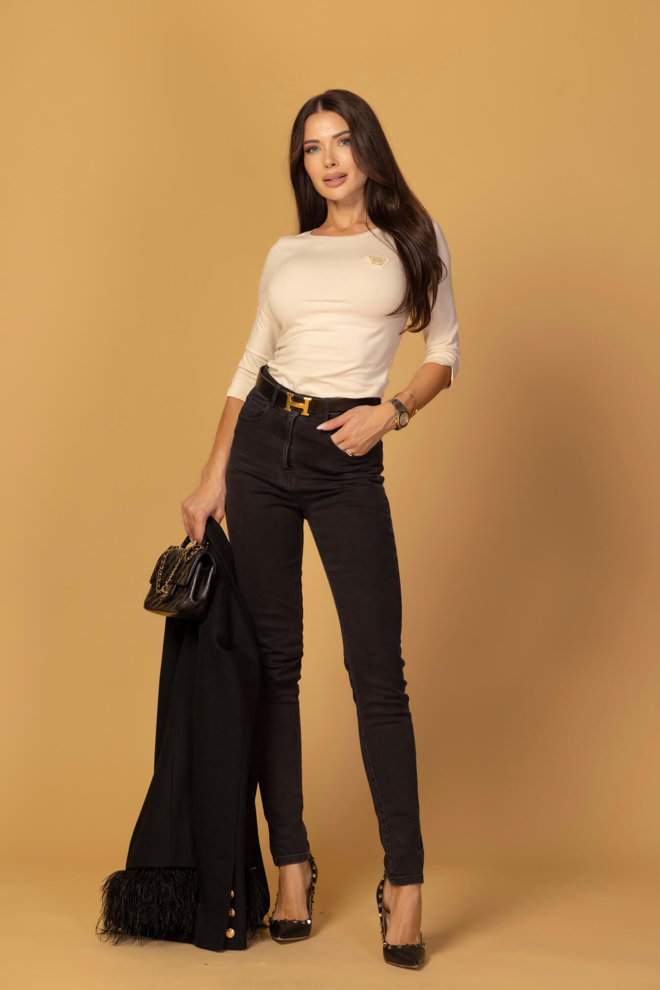 Elite Insignia 3/4-sleeve blouse - Soft Beige - Image 10