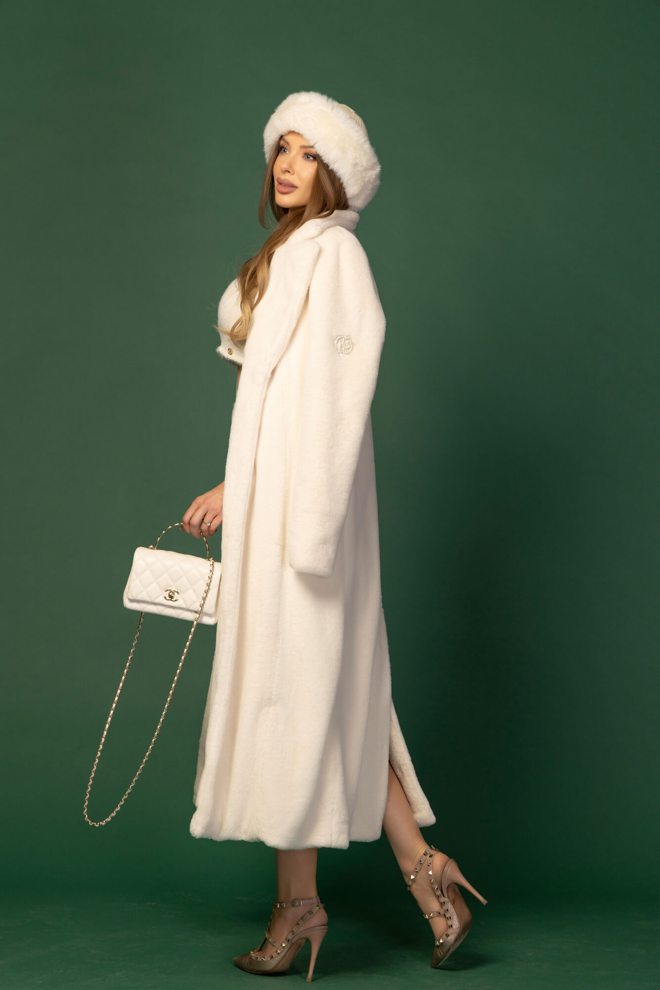 Winter Bunny Long Coat from Eco Fur - Ecru - Image 29