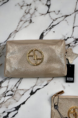 Crispy Gold Natural Leather Pouch - Large