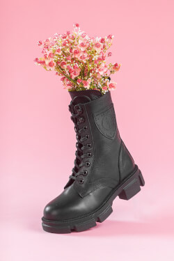 Warm Wishes Combat Boots - Black