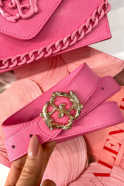 Rococo Logo Candy Pink Belt - Narrow with Gold Buckle