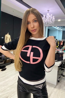 Alessa logo sweater knitwear 3/4 sleeve - black