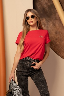 Alessa Rococo Logo Cotton T-Shirt - Red