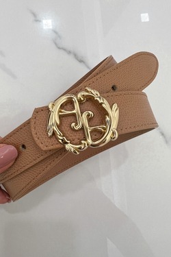 Rococo Logo Nude Belt - Narrow with Gold Buckle