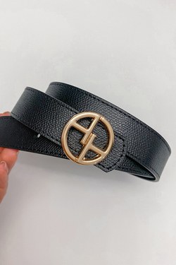 Alessa logo black belt - narrow with golden buckle