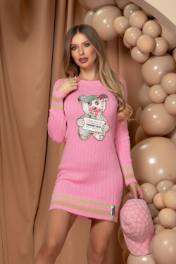 Charm Cuddle Knit Dress - Pink
