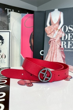 Alessa logo red belt - narrow with dark nickel buckle