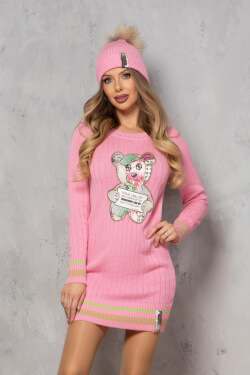 Star Entrance Knit Hat With Natural Fur - Pink