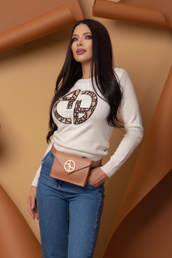 Alessa Luxury Logo Knit Sweater - Ecru