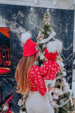 Alessa Mini Religion Knitted Pullover Long Sleeve - Red