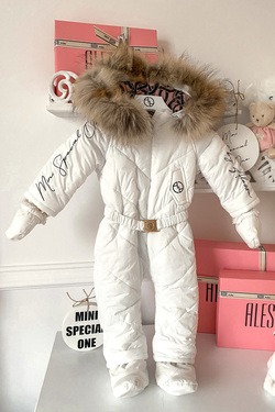 Alessa Mini Real Fur Trim Baby Snowsuit - Ecru