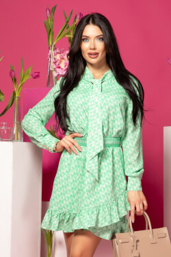 Dazzle Delight Ruffles Dress with Adjustable Belt - Green