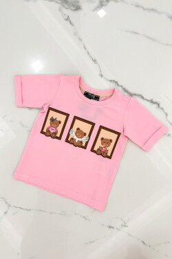 Bear Hug Mini Cotton T-Shirt - Pink