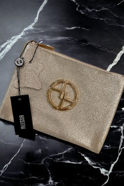 Crispy Gold Natural Leather Pouch - Small