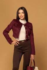 Charming style Short Velour Blazer - Burgundy - Image 9