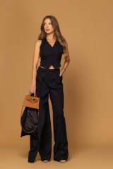 Old money Wide-leg Pants - Dark Blue - Image 14