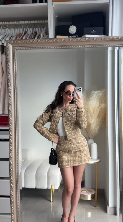 Casual Luxe Bouclé Skirt-Pants - Gold